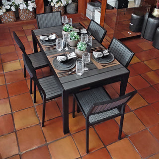 SCL240 Silla Harbour en Acero con Acabado Negro para Exterior y Tablones de Pollywood Gris.