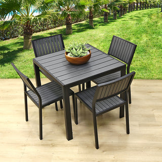 SCL240 Silla Harbour en Acero con Acabado Negro para Exterior y Tablones de Pollywood Gris.