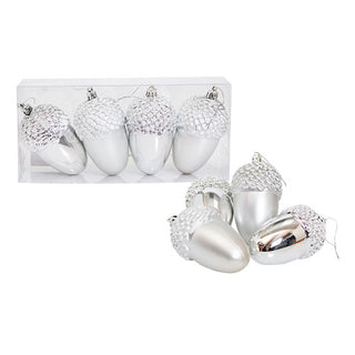 WZ004P  Set 4 Ornamentos Bellota Plata 10 cm .